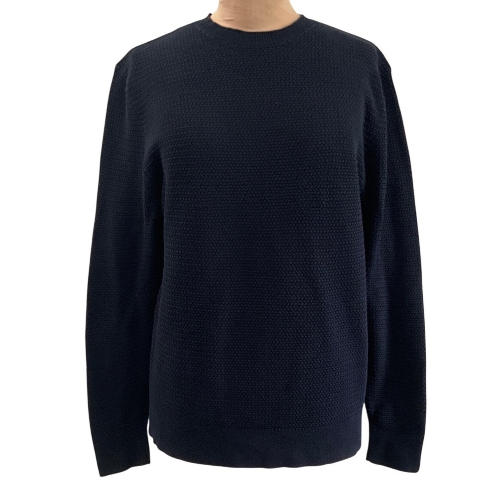 COS Women's Navy 100% Cotton Textured Waffle Knit Crewneck Sweater Size M